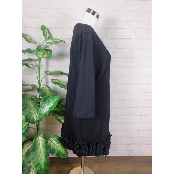 Black Ruffle Hem Button Front Half Sleeve Jacket Coat Elegant M - Picture 7 of 11